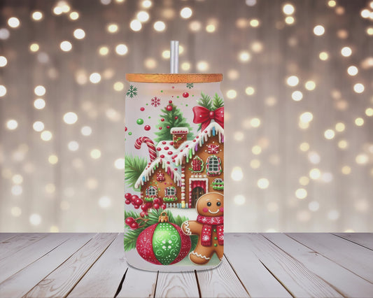 Gingerbread Cheer Christmas Glass Can