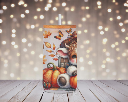 Hey There Pumpkin – Fall Cow Glass Can