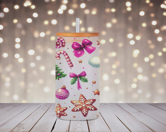 Pink Gingerbread Joy Glass Can
