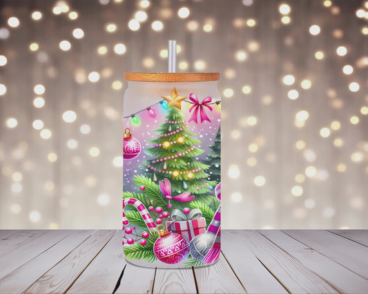 Frosted Snowman Cheer Glass Can