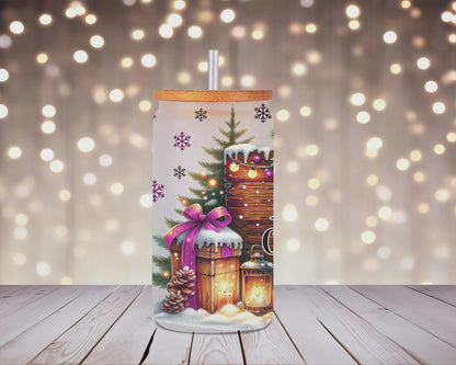 Frosted Lantern Wishes Christmas Glass Can